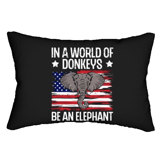 In a World of Donkeys American Flag Elephant Lumbar Pillows
