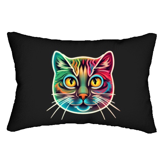cat face neon design Lumbar Pillows