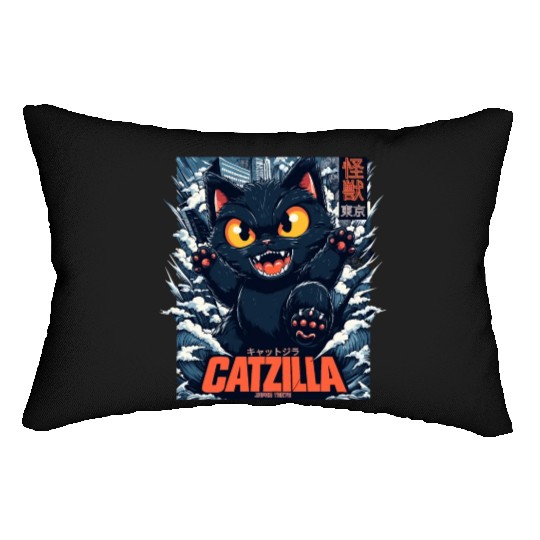 Kaiju Catzilla in Japan Tokyo Lumbar Pillows
