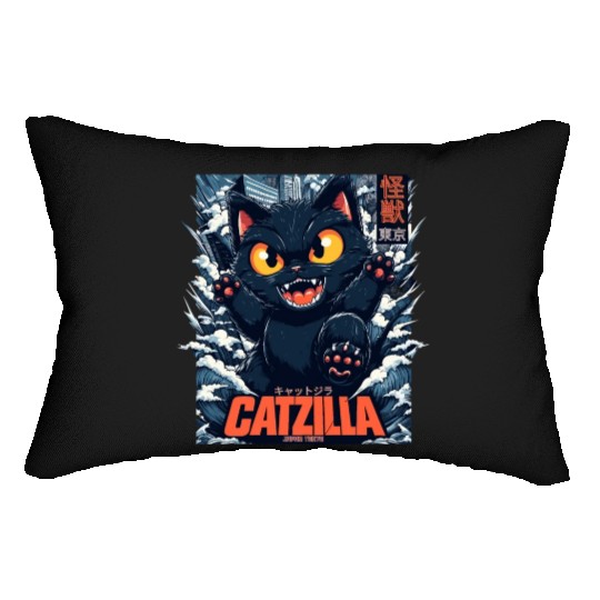 Kaiju Catzilla in Japan Tokyo Lumbar Pillows