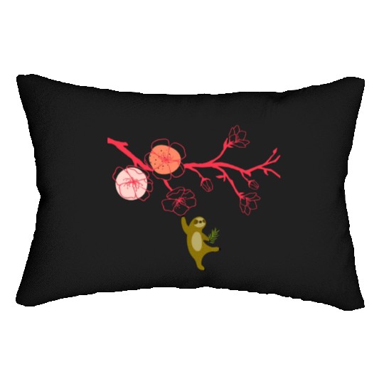 Japanese cherry blossoms and sloth Lumbar Pillows