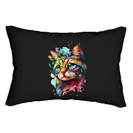 Splash Baby Cat Art, Cat Lover, Colorful Cat Lumbar Pillows