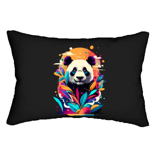 Giant Panda Colourful - Cute Panda Bear Bamboo Lumbar Pillows