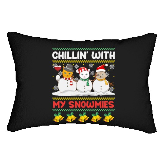 Snowmen Chilling with my Snowcats Snow Lumbar Pillows