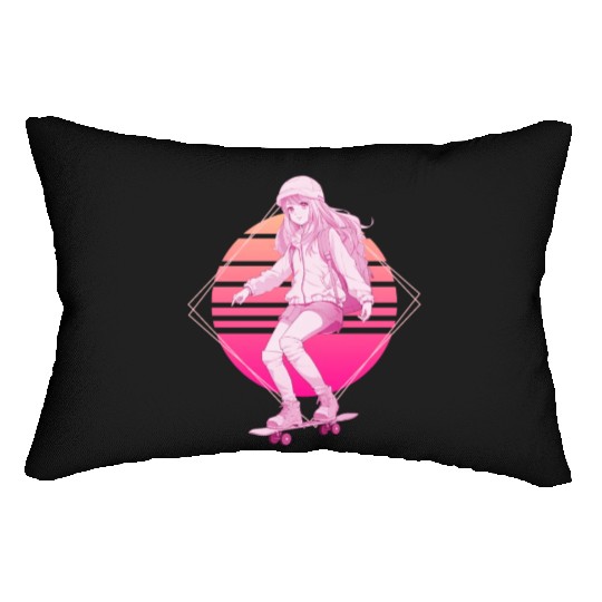 Skater Girl Lofi Skateboard Japanese Vaporwave Ret Lumbar Pillows