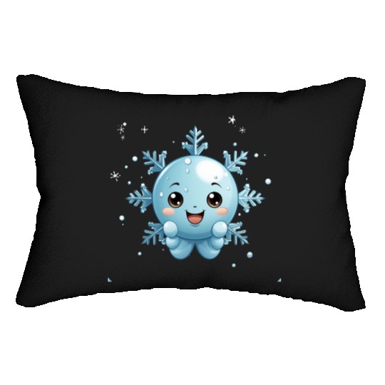 A cute kawaii style snowflake with a smiling face Lumbar Pillows