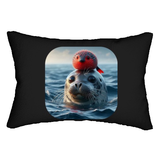 Seal and pufferfish friends from the ocean Lumbar Pillows