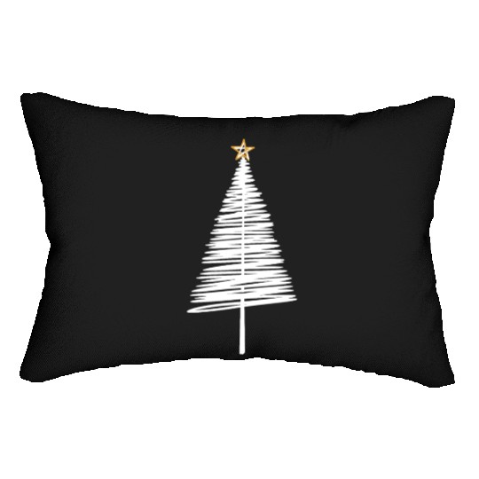 White Christmas Tree Brushstroke with Golden Star Lumbar Pillows