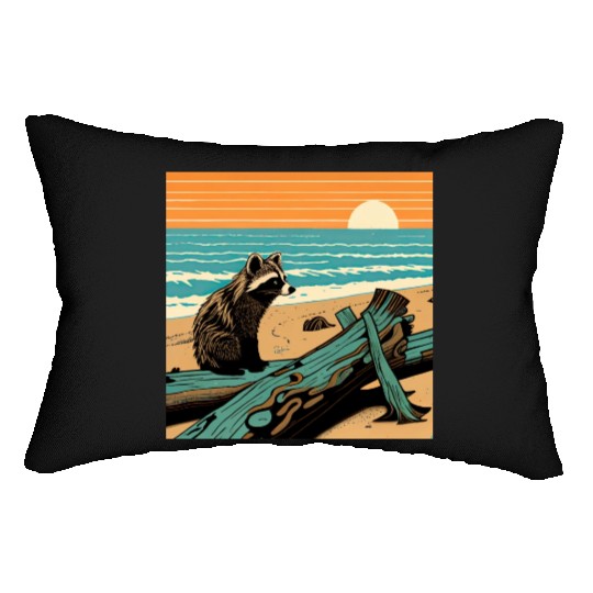 Raccoon Beach Day Lumbar Pillows