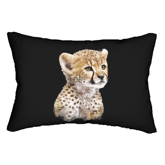 Baby Cheetah Art Watercolor Painting Portrait Lumbar Pillows