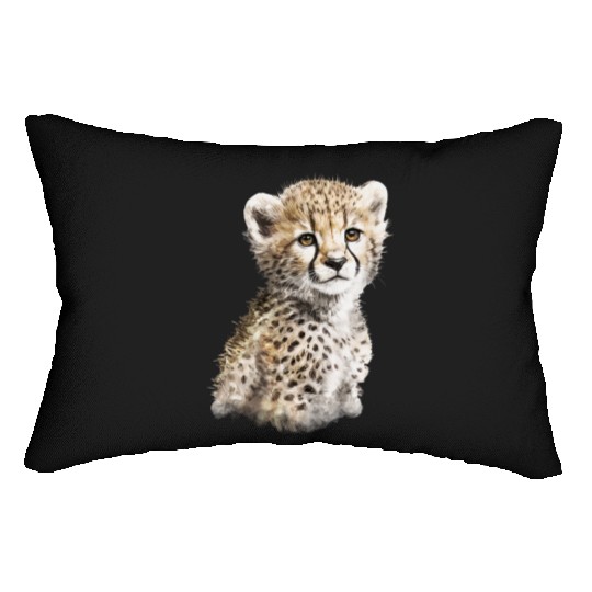 Baby Cheetah Cute Watercolor Painting Portrait Lumbar Pillows