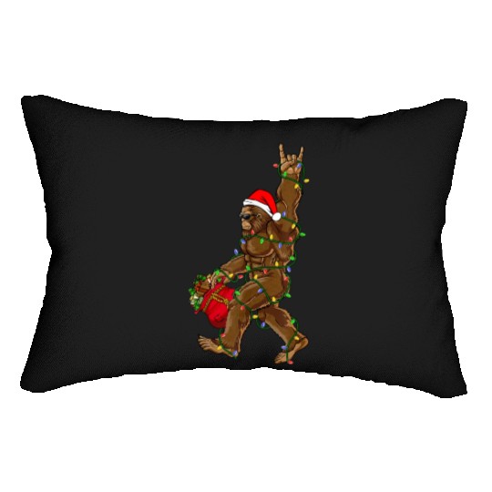 Funny bigfoot Christmas tree Lumbar Pillows