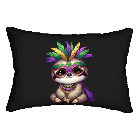 Mardi Gras Sloth Comic Design Lumbar Pillows