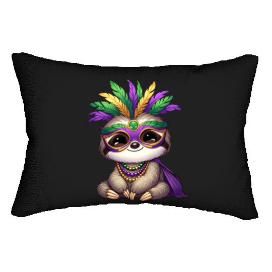 Mardi Gras Sloth Comic Design Lumbar Pillows