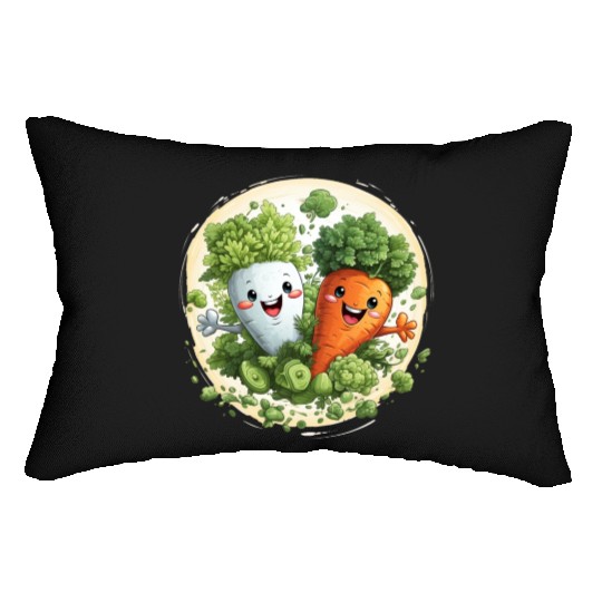 Cute kawaii carrot and a broccoli Lumbar Pillows