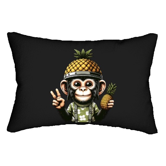 Friendly monkey in pineapple helmet Lumbar Pillows