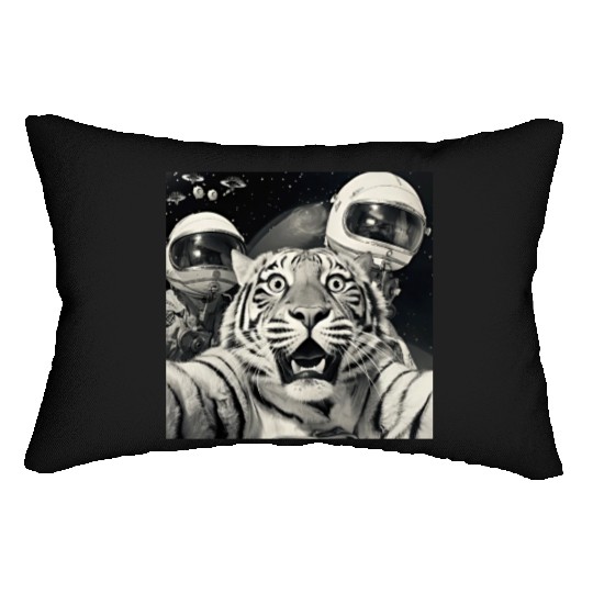 Funny Graphic Lumbar Pillows Tiger Selfie with Alien UFOs