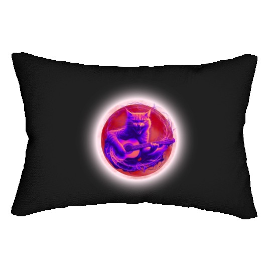 Rock Cat Playing Guitar Lumbar Pillows under the red moon