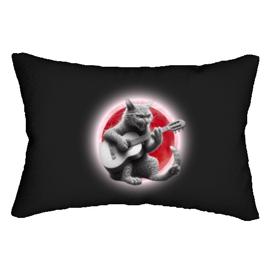 Rock Cat Playing Guitar Lumbar Pillows under the red moon