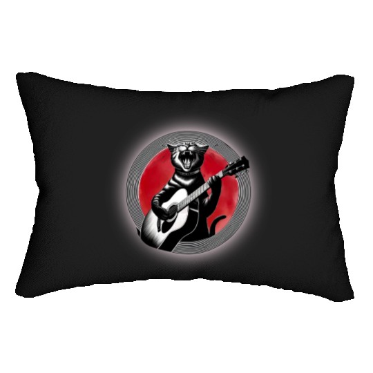 Rock Cat Playing Guitar Lumbar Pillows under the red moon