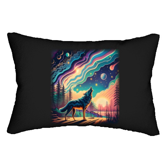 Majestic Wolf Howling At The Eclipse Lumbar Pillows
