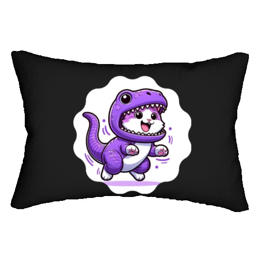 Energetic Cat in Velociraptor Costume - Playful Fe Lumbar Pillows