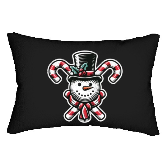 Candy Cane Cheer - snowman with Top Hat design Lumbar Pillows