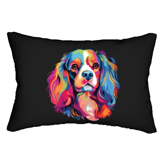 Watercolor Colorful Cavalier King Charles Spaniel Lumbar Pillows