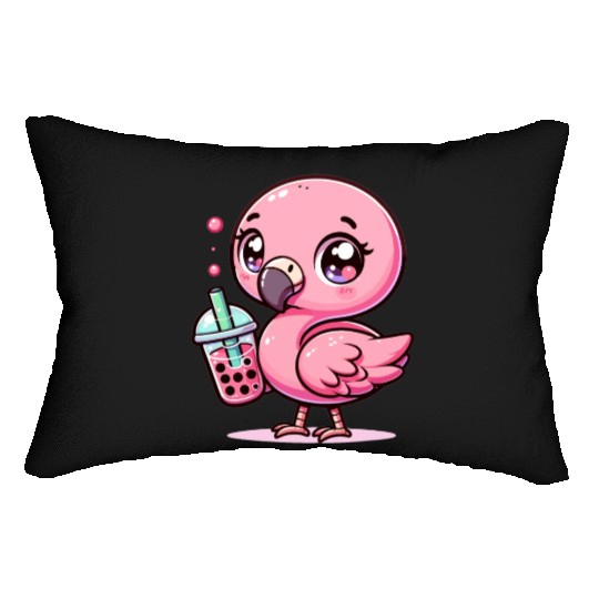 Cute Kawaii Flamingo Bubble Tea Lover Flamingo Lumbar Pillows