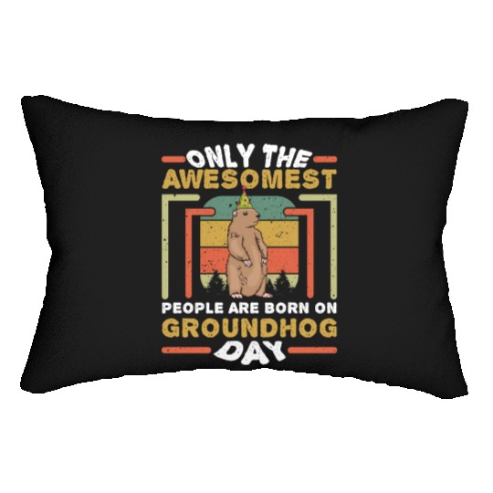 Awesomest People Born Groundhog Day Retro Vintage Lumbar Pillows