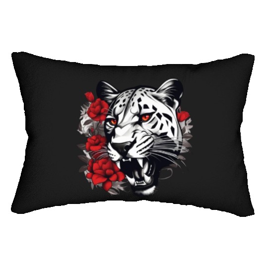 Dynamic Panther Embraces Kindness in Floral Glory Lumbar Pillows