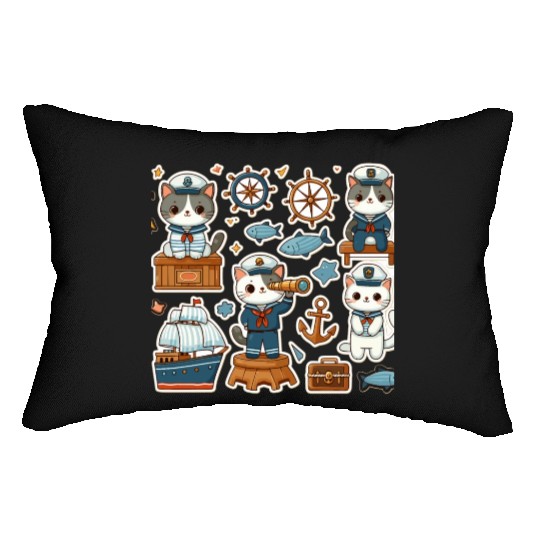 Sailor Whiskers: Little Sailor Kitties Sticker Lumbar Pillows