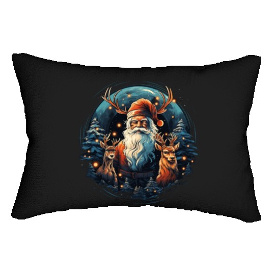 Santa Claus and his reindeer Lumbar Pillows