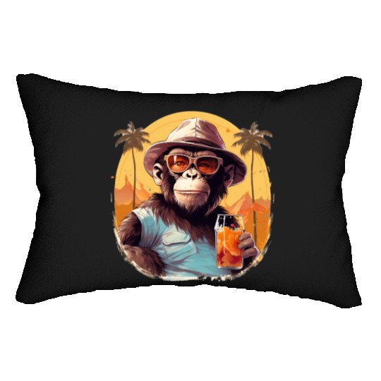 Cool Monkey With Drink Funny Animals Chimpanzee Lumbar Pillows
