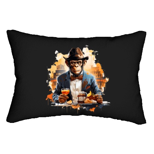 Cool Business Monkey with Drink Chimpanzee Lumbar Pillows