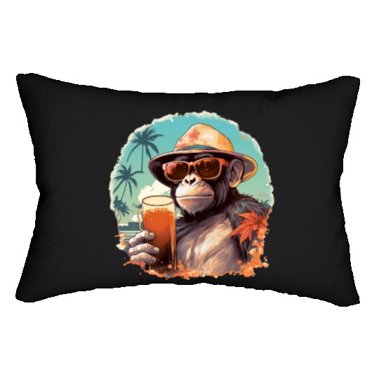 Cool Monkey With Drink Funny Animals Chimpanzee Lumbar Pillows