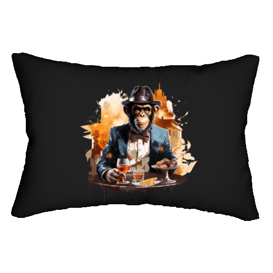 Cool Business Monkey with Drink Chimpanzee Lumbar Pillows