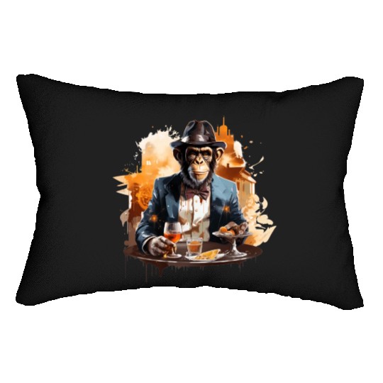 Cool Business Monkey with Drink Chimpanzee Lumbar Pillows