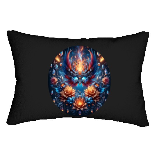 Phoenix Rebirth in Cosmic Bloom Lumbar Pillows