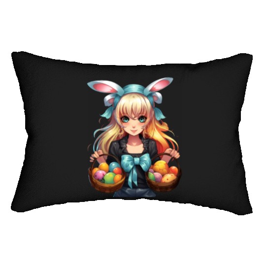 Easter Day Anime Girl Bunny Ear Easter Egg Hunt Lumbar Pillows