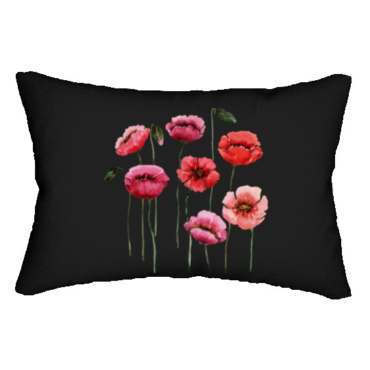 Poppies, spring bloomers, summer, flower, vintage. Lumbar Pillows