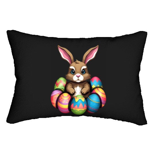 Easter Bunny Rabbit Colorful Eggs Easter Egg Hunt Lumbar Pillows