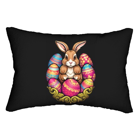 Easter Bunny Rabbit Colorful Eggs Easter Egg Hunt Lumbar Pillows