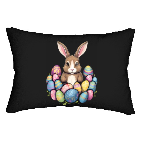 Easter Bunny Rabbit Colorful Eggs Easter Egg Hunt Lumbar Pillows