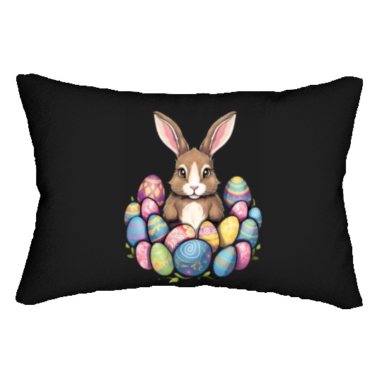 Easter Bunny Rabbit Colorful Eggs Easter Egg Hunt Lumbar Pillows