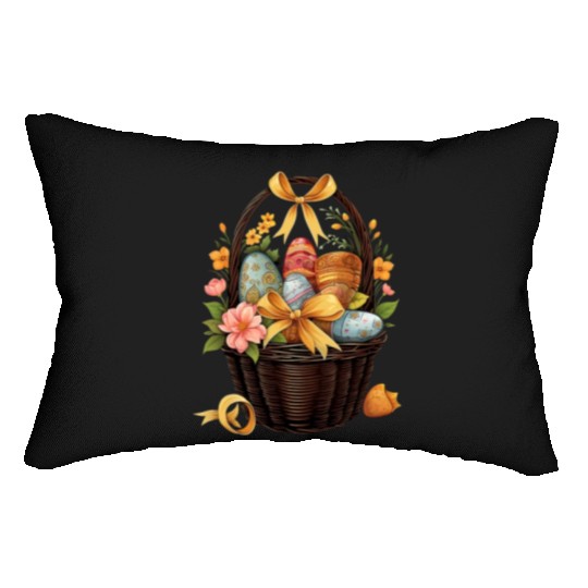 Easter Day Easter Basket Colorful Eggs Flowers Lumbar Pillows