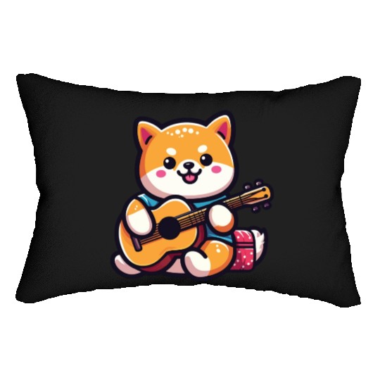 Cute Shiba Inu Playing Guitar Geek Cartoon Lumbar Pillows