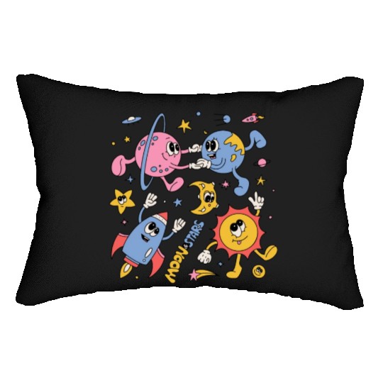 Solar System Planets Moon Sun Saturn Cute Groovy Lumbar Pillows