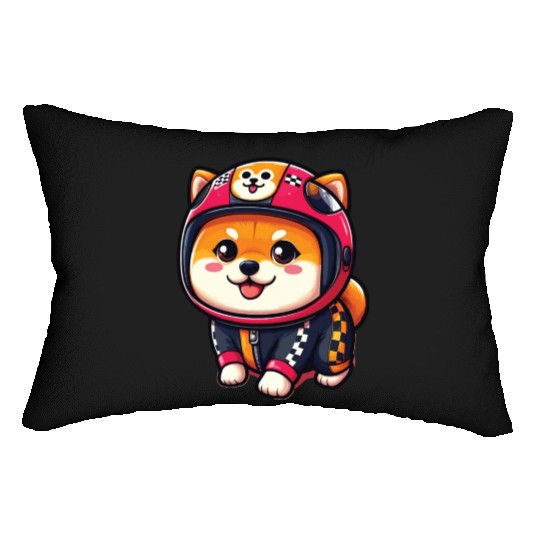 Cute Shiba Inu With Helmet for Racing Car Lumbar Pillows