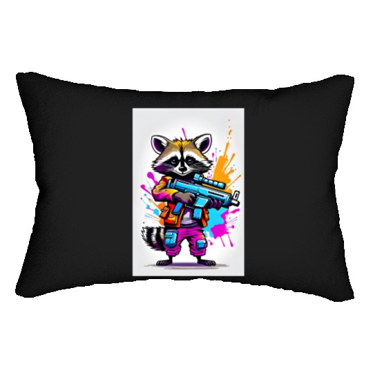 Raccoon with laser gun Lumbar Pillows